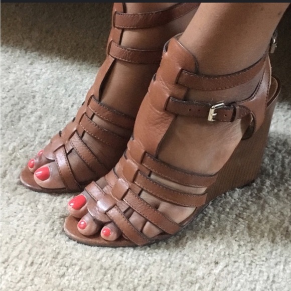 Nine West Gladiator Heech Double Ankle Strap Wedge Heels in Tan - Picture 16 of 16